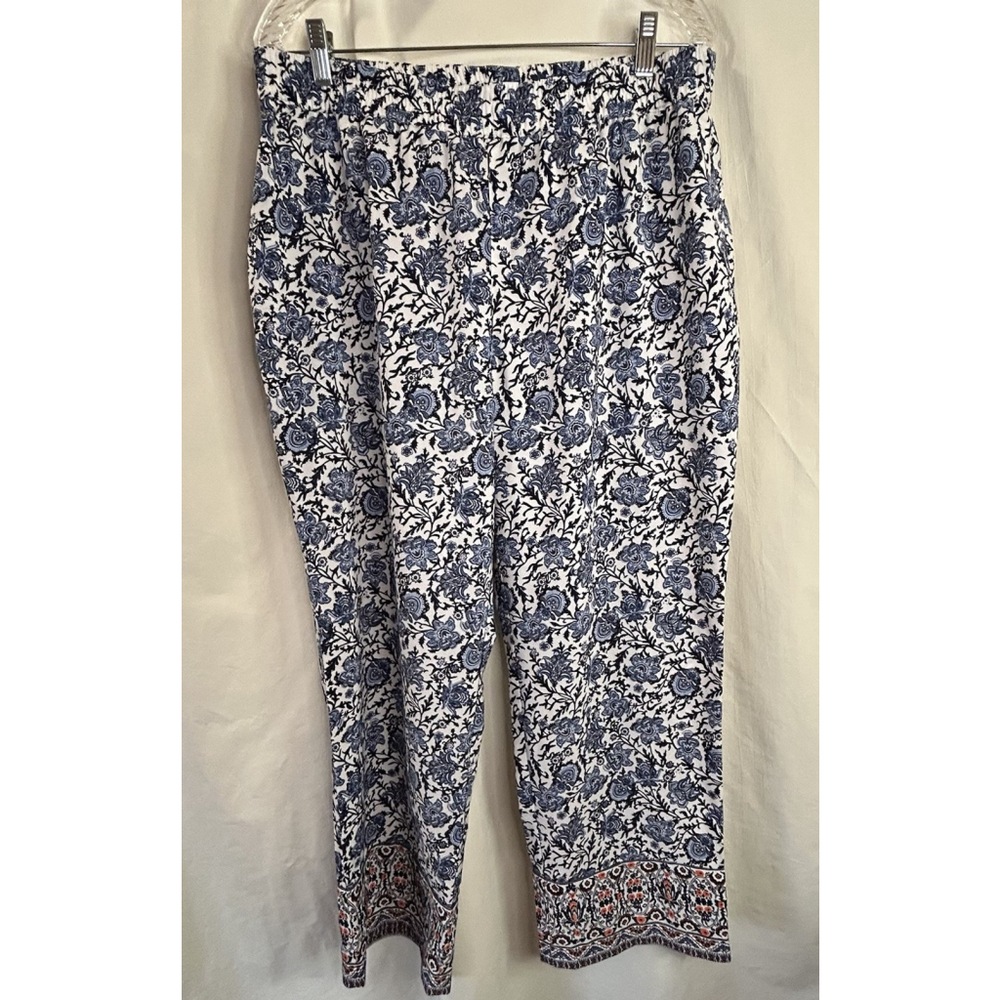 Talbots Pull On Pants Womens 14 Wide Leg Casual Travel Cruise Beach Navy Coral
